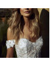 Off Shoulder Ivory Lace Tulle Wedding Dress With Champagne Lining